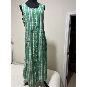 Vtg Vermont Country Store Dress Green Plaid Cottagecore Grandma Prairie L Tartan